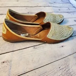 RAGE HANDMADE INDIA MEN\'S SHOE\'S TAN GOLD EMBROIDERED SIZE 12 LOOK AT PICTURE Rage | Shoes | Rage Handmade India Mens Shoes Tan Gold  main image 3